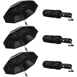 Three black umbrellas in open and closed positions on a white background.
