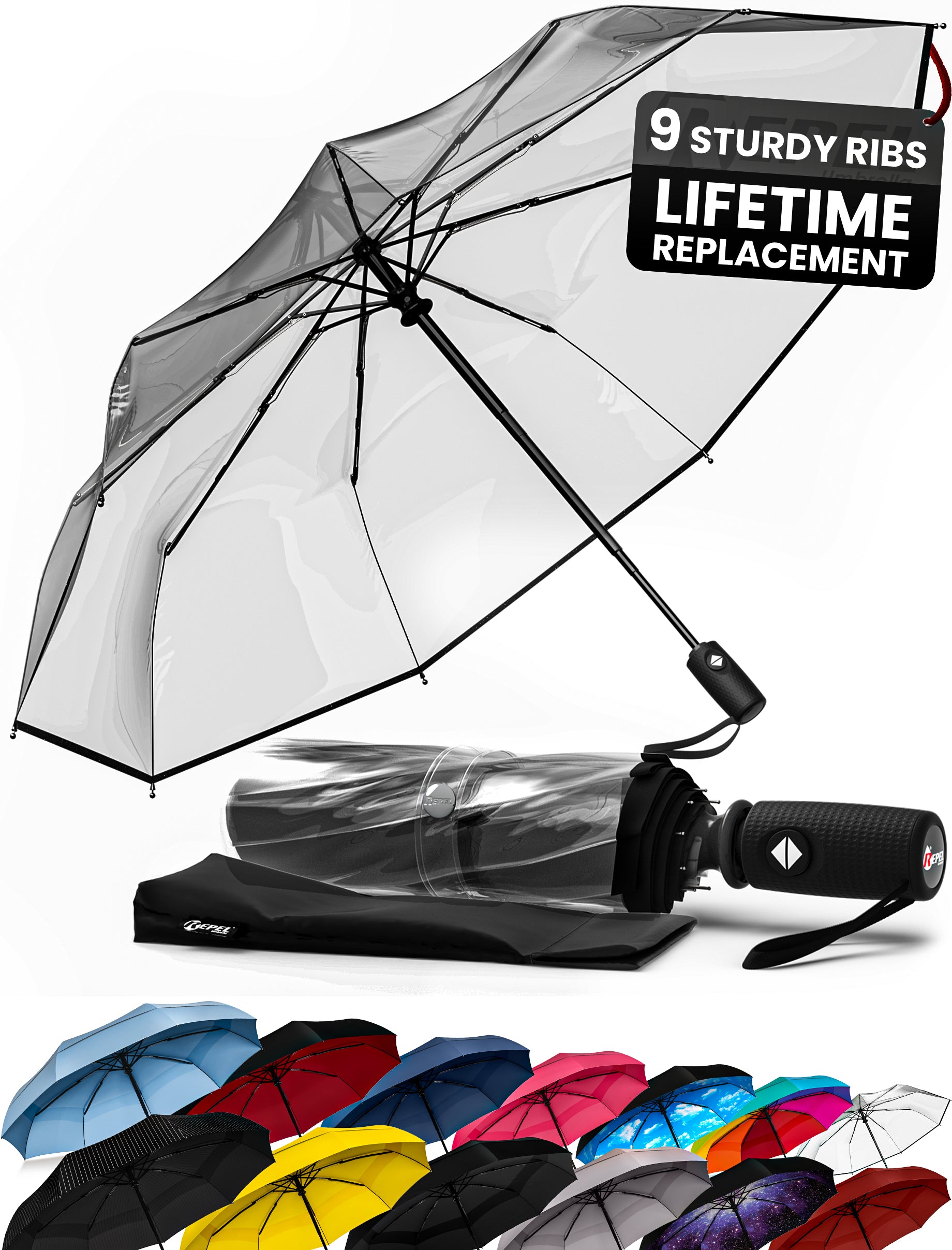 TTS Repel Windproof Travel Umbrella - Compact, Automatic