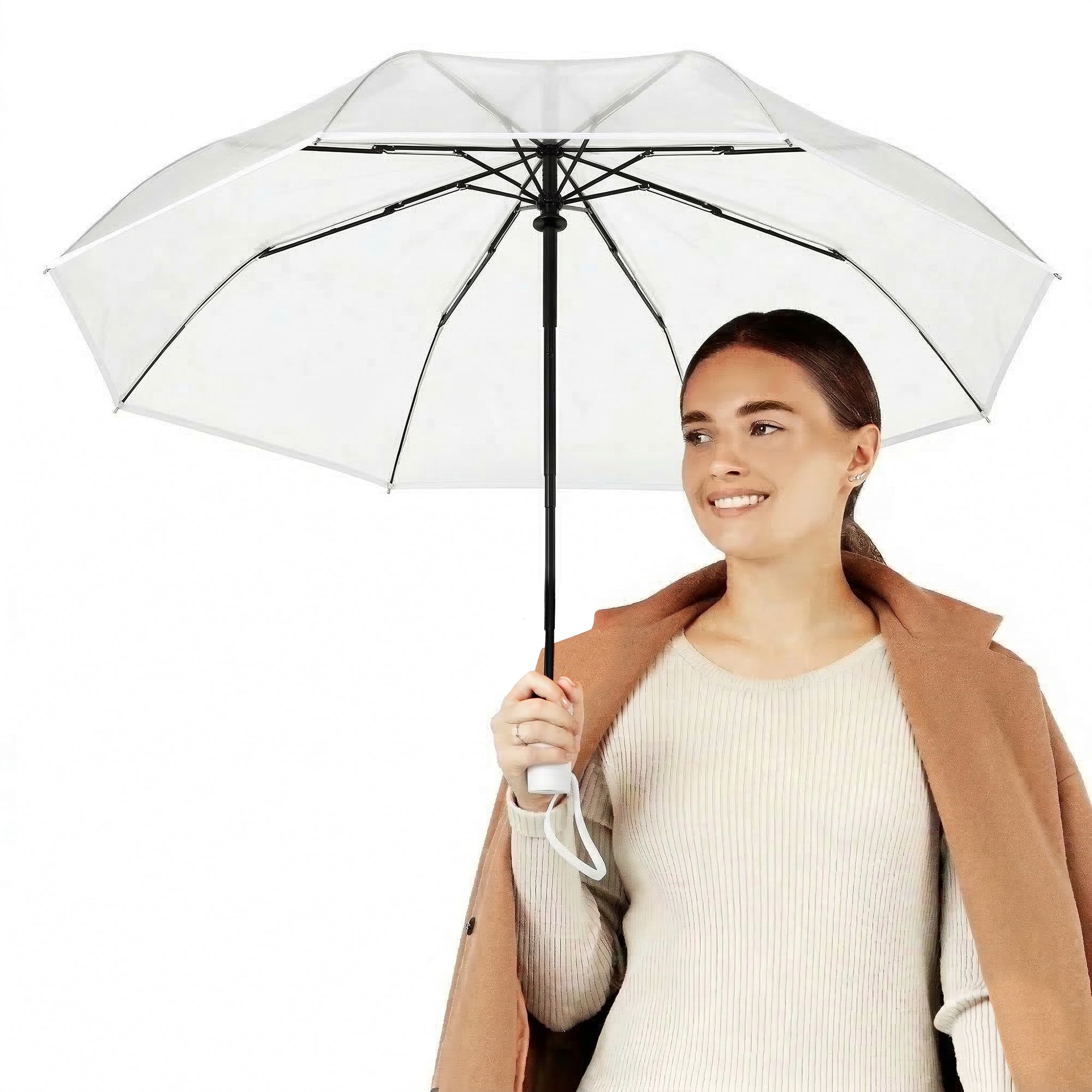 Repel Frosted Travel Umbrella – Windproof Compact Auto Open, White Trim