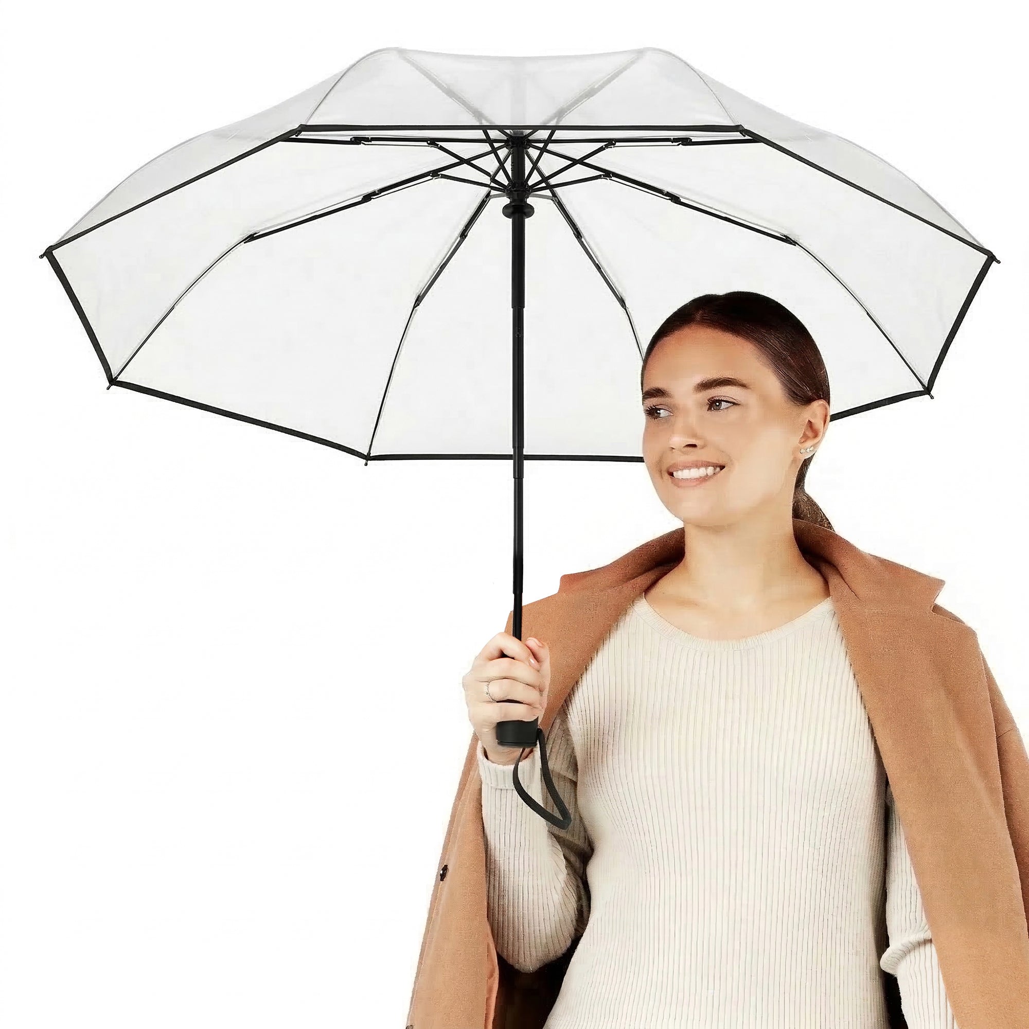 Repel Frosted Travel Umbrella – Windproof Compact Auto Open, Black Trim