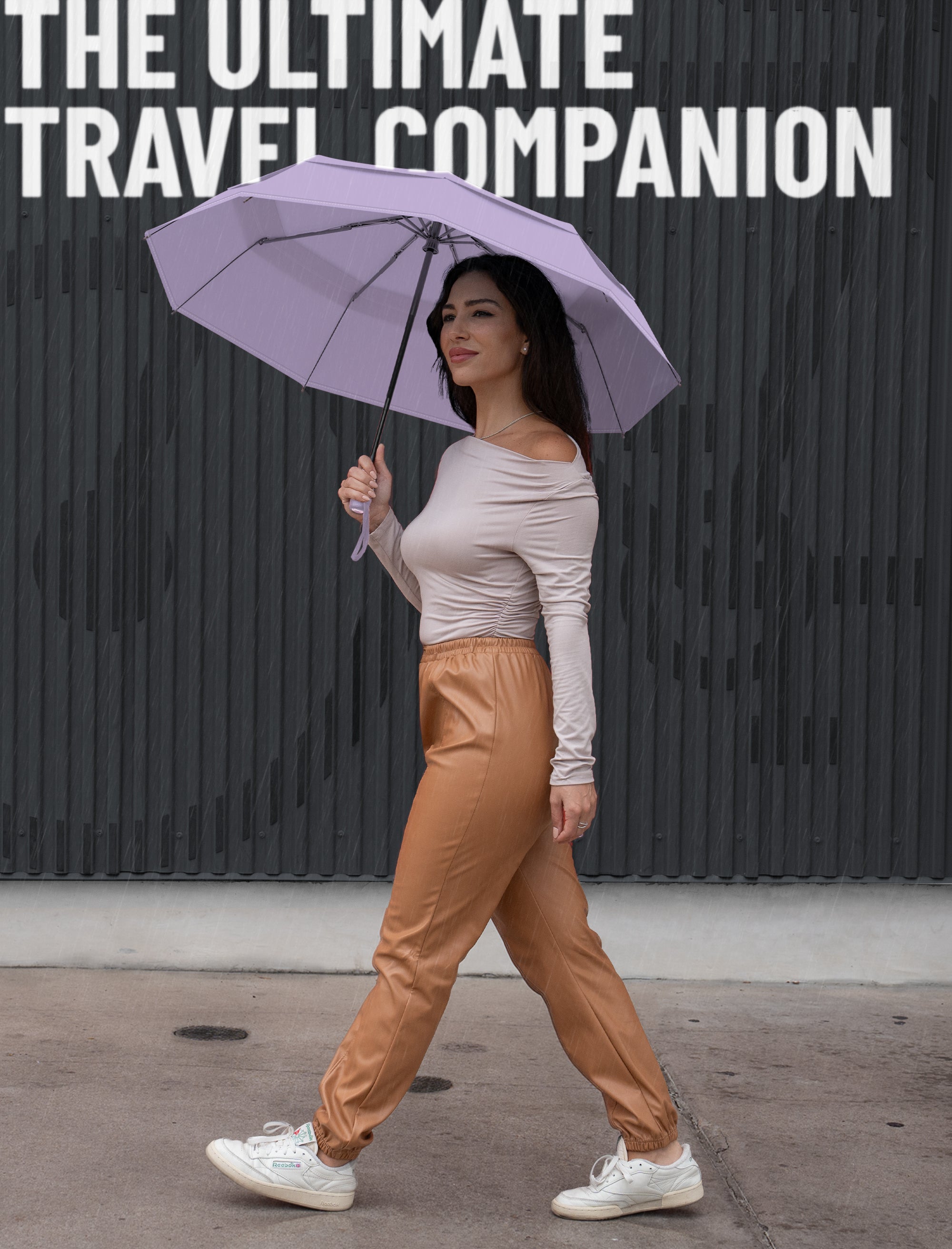 Windproof Travel Umbrella - Compact, Automatic, Pastel Lavender