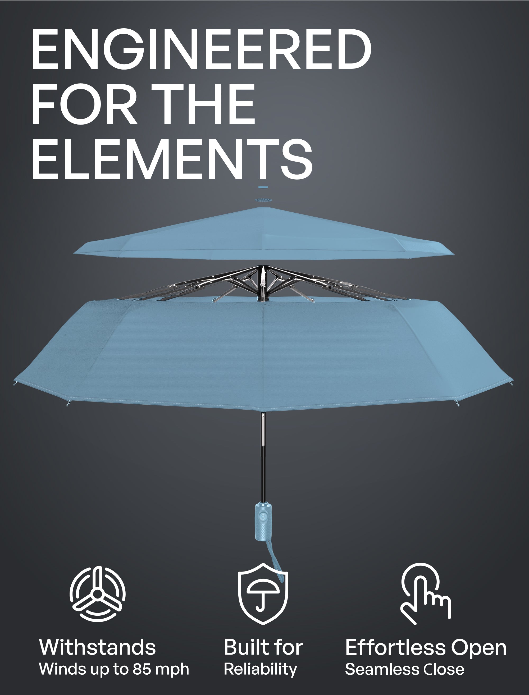 Windproof Travel Umbrella - Compact, Automatic, Pastel Blue