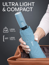 Windproof Travel Umbrella - Compact, Automatic, Pastel Blue