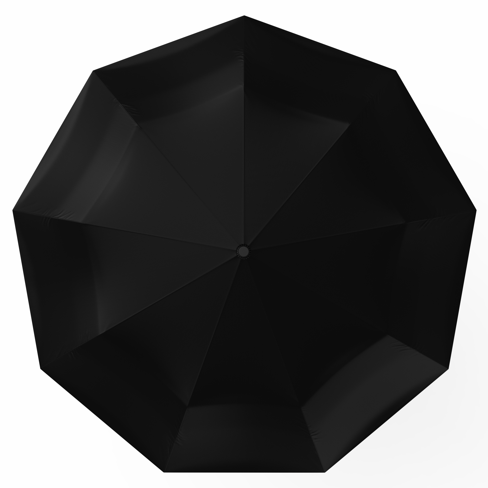 Head-on shot of windproof, automatic compact travel umbrella with Teflon-coated canopy.