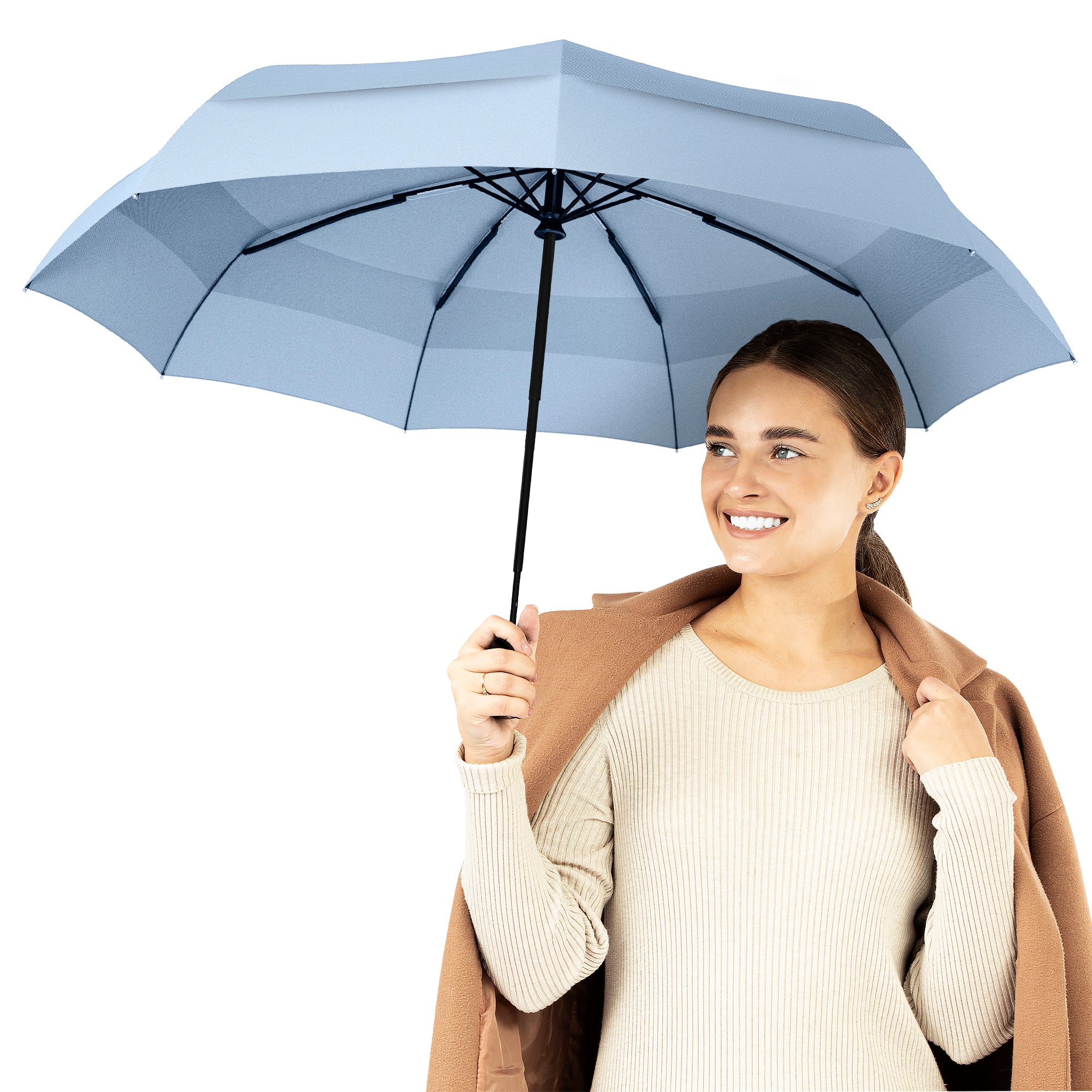 Windproof Travel Umbrella - Compact, Automatic, Slate Blue