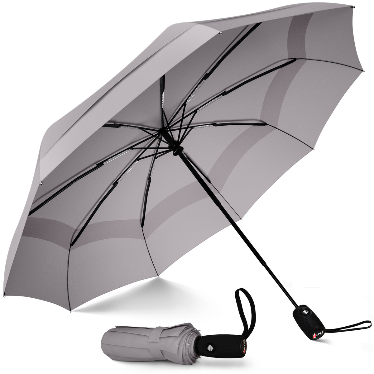 Windproof Travel Umbrella - Compact, Automatic, Grey