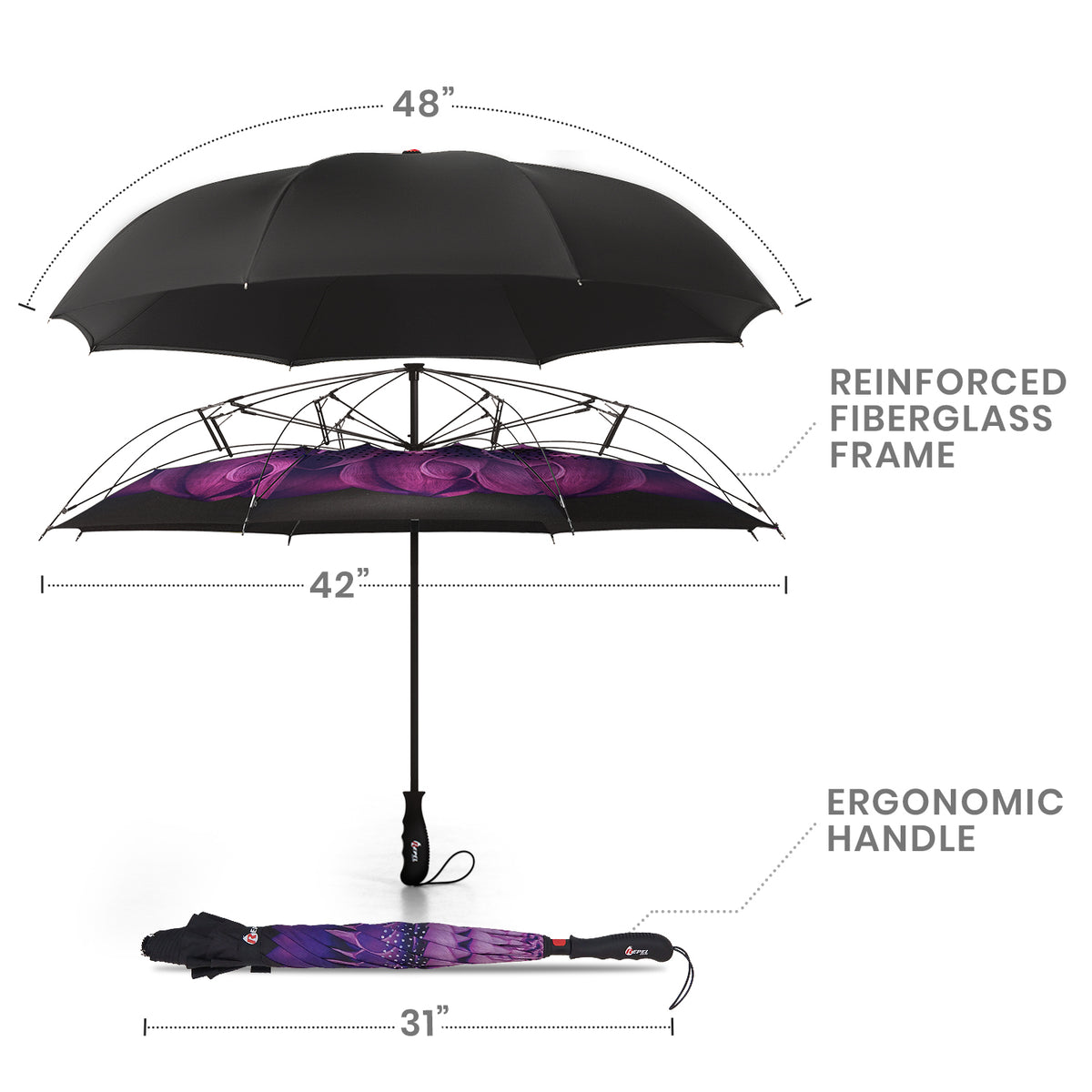 Reverse Folding Umbrella - Purple Flower