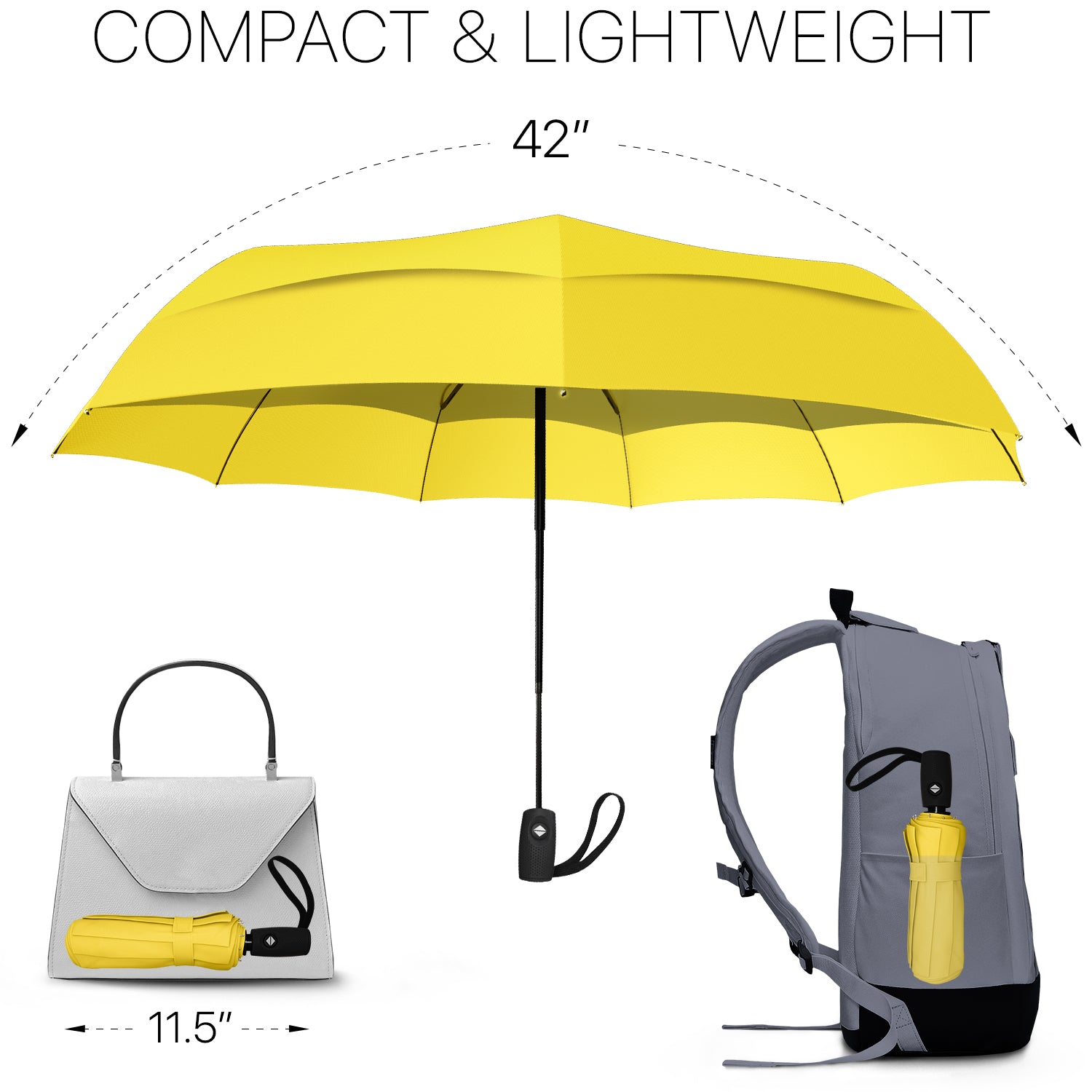 Windproof Travel Umbrella - Compact, Automatic, Yellow