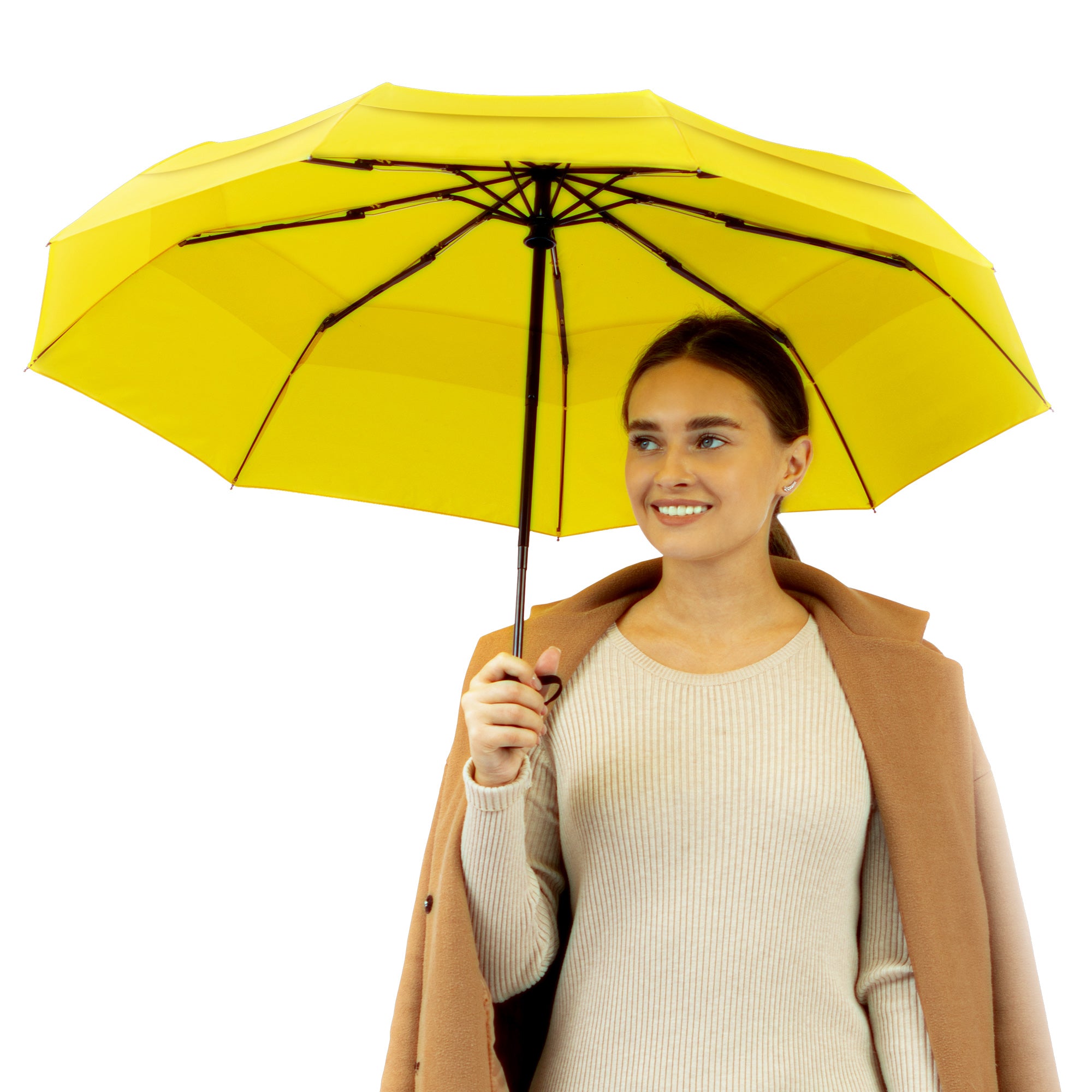 Windproof Travel Umbrella - Compact, Automatic, Yellow